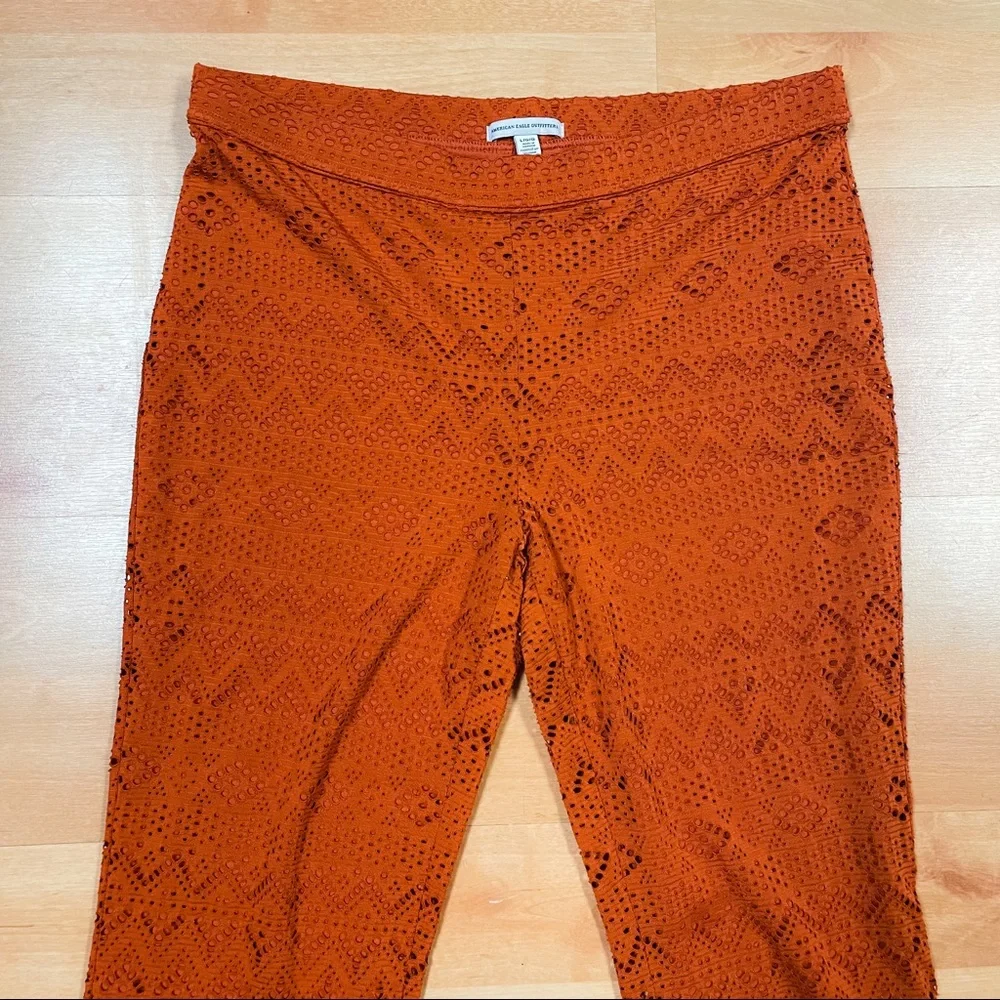 American Eagle Burnt Orange Lace Wide Leg Casual Pants Womens Size L